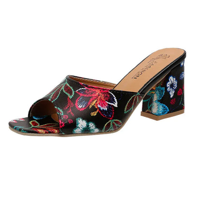 Printed Block Heels Sandals - Maison Novaire #