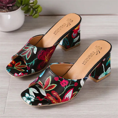 Printed Block Heels Sandals - Maison Novaire #