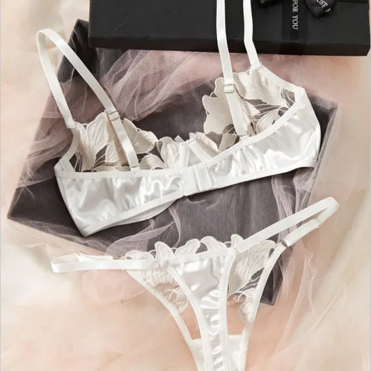 Product Page: Toucheart Embroidery Lace Push-Up Bra Set | Sexy Transparent Thin Lingerie for Women with Erotic Briefs Kit - Maison Novaire