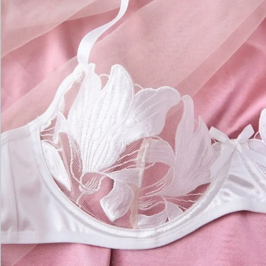 Product Page: Toucheart Embroidery Lace Push-Up Bra Set | Sexy Transparent Thin Lingerie for Women with Erotic Briefs Kit - Maison Novaire