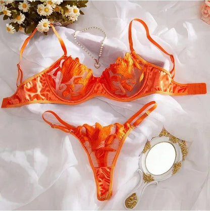 Product Page: Toucheart Embroidery Lace Push-Up Bra Set | Sexy Transparent Thin Lingerie for Women with Erotic Briefs Kit - Maison Novaire