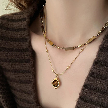 Retro Temperament Layered Tiger Eye Stone Pendant Necklace. - Maison Novaire #