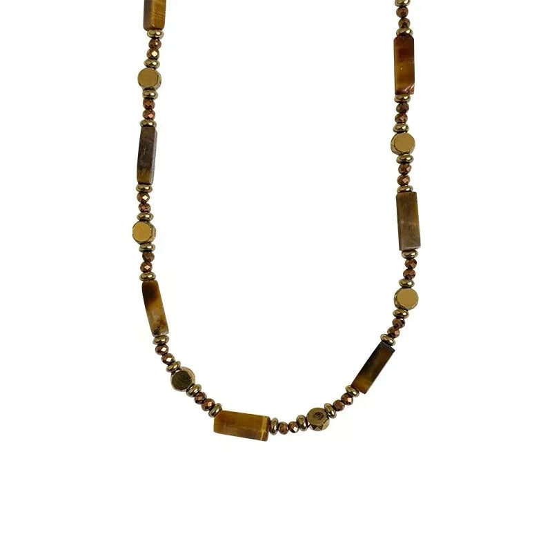Retro Temperament Layered Tiger Eye Stone Pendant Necklace. - Maison Novaire #
