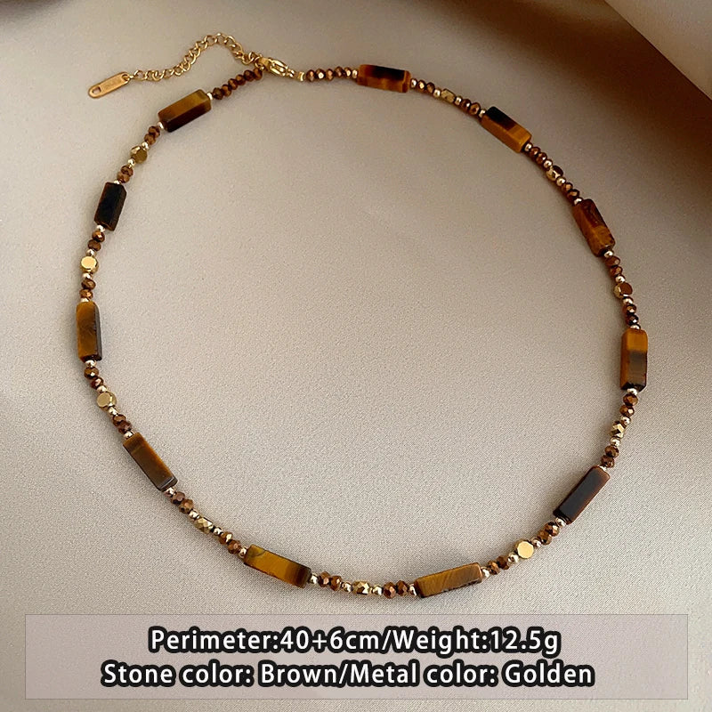 Retro Temperament Layered Tiger Eye Stone Pendant Necklace. - Maison Novaire #