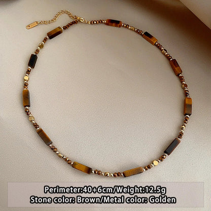 Retro Temperament Layered Tiger Eye Stone Pendant Necklace. - Maison Novaire #