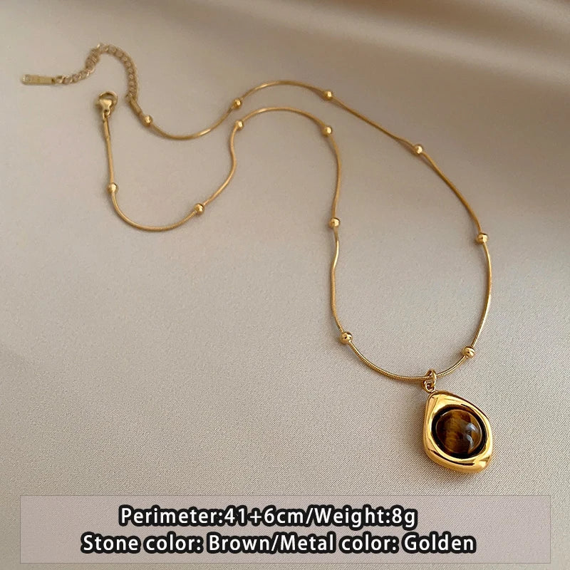 Retro Temperament Layered Tiger Eye Stone Pendant Necklace. - Maison Novaire #
