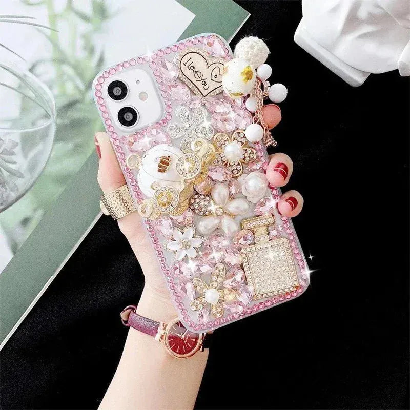 Rhinestone Love Diamond Case – For iPhone 7–17 Pro Max & Air Series - BLAKESTORE-NG