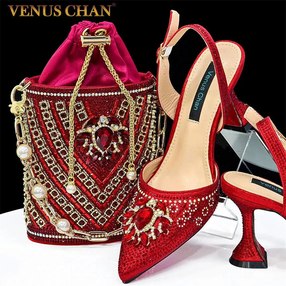Rhinestone Party Heels Color Shoes and Bag Set (Venus Chan) - BLAKESTORE-NG