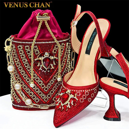 Rhinestone Party Heels Color Shoes and Bag Set (Venus Chan) - BLAKESTORE-NG