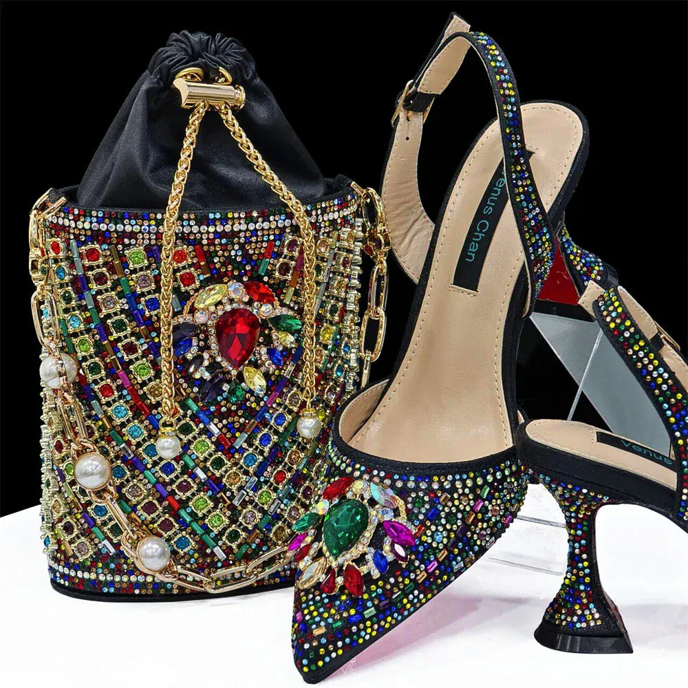 Rhinestone Party Heels Color Shoes and Bag Set (Venus Chan) - BLAKESTORE-NG