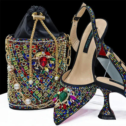 Rhinestone Party Heels Color Shoes and Bag Set (Venus Chan) - BLAKESTORE-NG
