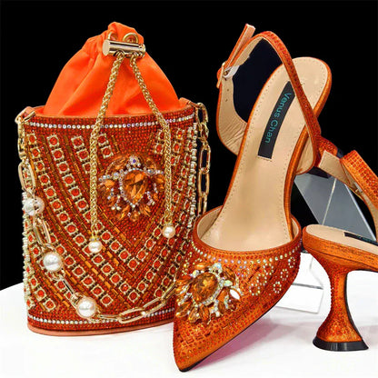 Rhinestone Party Heels Color Shoes and Bag Set (Venus Chan) - BLAKESTORE-NG