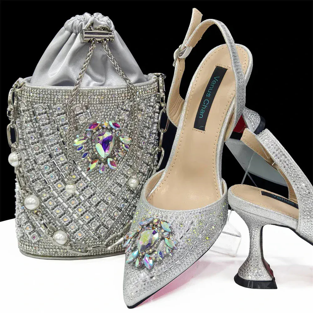 Rhinestone Party Heels Color Shoes and Bag Set (Venus Chan) - BLAKESTORE-NG
