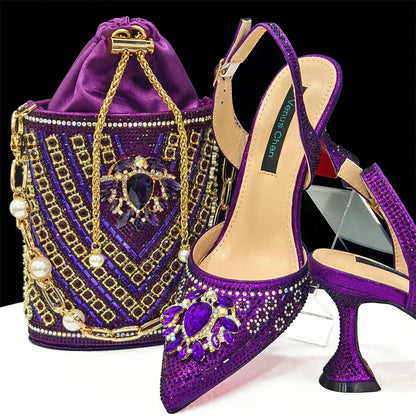 Rhinestone Party Heels Color Shoes and Bag Set (Venus Chan) - BLAKESTORE-NG