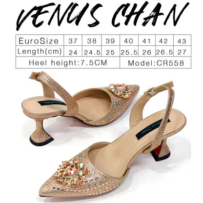 Rhinestone Party Heels Color Shoes and Bag Set (Venus Chan) - BLAKESTORE-NG