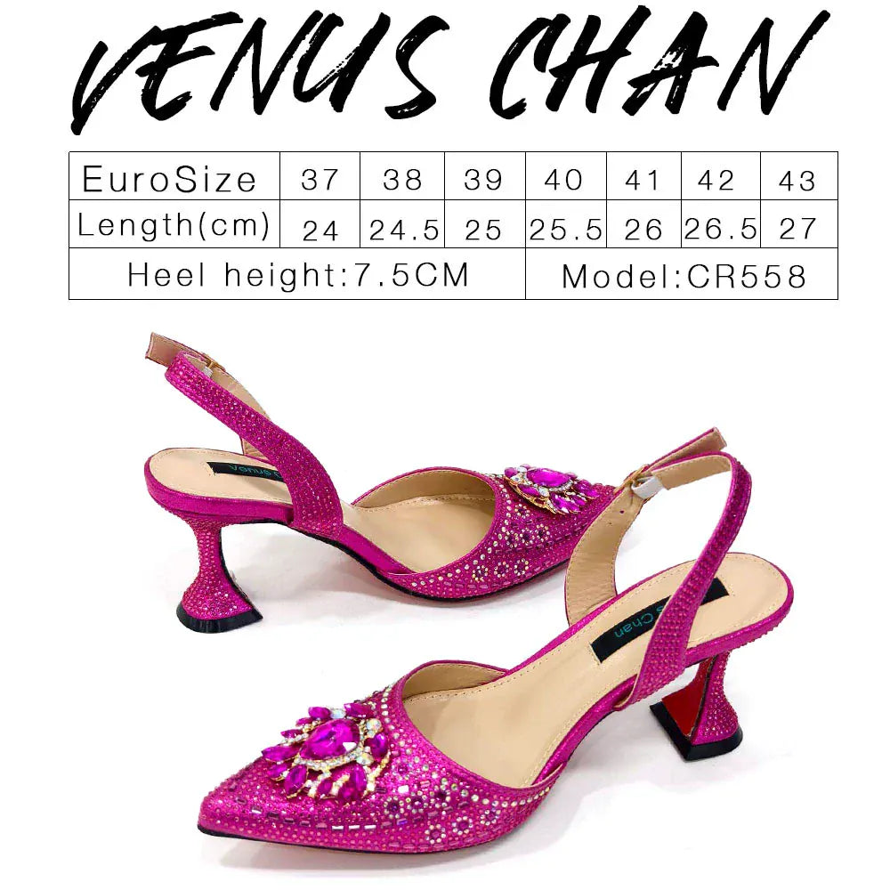 Rhinestone Party Heels Color Shoes and Bag Set (Venus Chan) - BLAKESTORE-NG