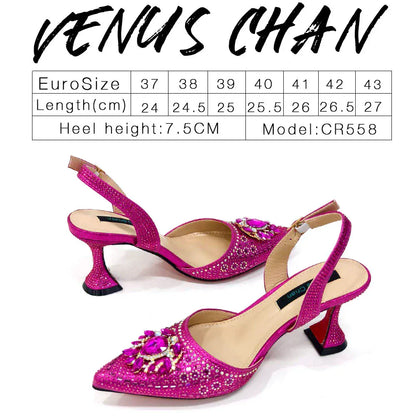 Rhinestone Party Heels Color Shoes and Bag Set (Venus Chan) - BLAKESTORE-NG
