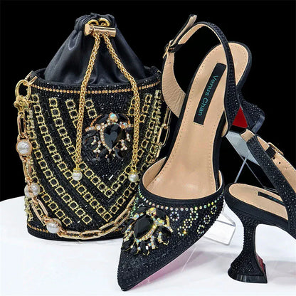 Rhinestone Party Heels Color Shoes and Bag Set (Venus Chan) - BLAKESTORE-NG