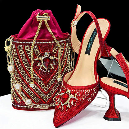 Rhinestone Party Heels Color Shoes and Bag Set (Venus Chan) - BLAKESTORE-NG