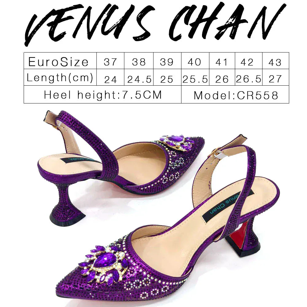 Rhinestone Party Heels Color Shoes and Bag Set (Venus Chan) - BLAKESTORE-NG