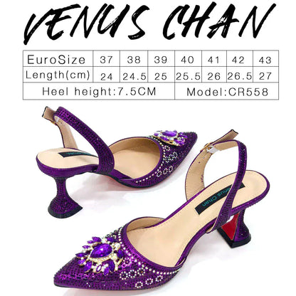 Rhinestone Party Heels Color Shoes and Bag Set (Venus Chan) - BLAKESTORE-NG