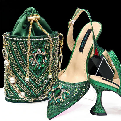 Rhinestone Party Heels Color Shoes and Bag Set (Venus Chan) - BLAKESTORE-NG