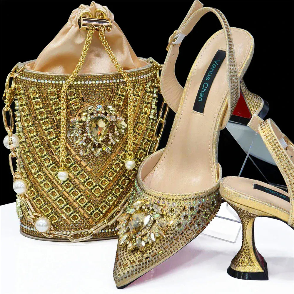 Rhinestone Party Heels Color Shoes and Bag Set (Venus Chan) - BLAKESTORE-NG