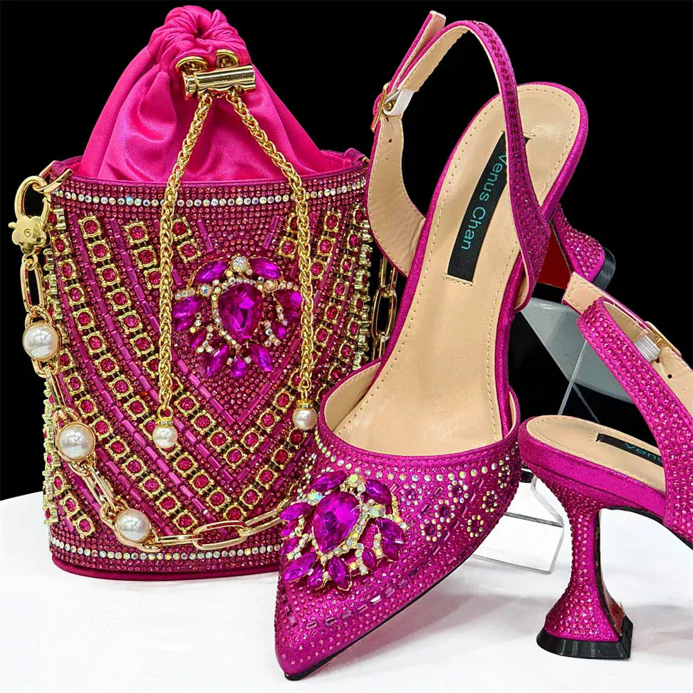 Rhinestone Party Heels Color Shoes and Bag Set (Venus Chan) - BLAKESTORE-NG
