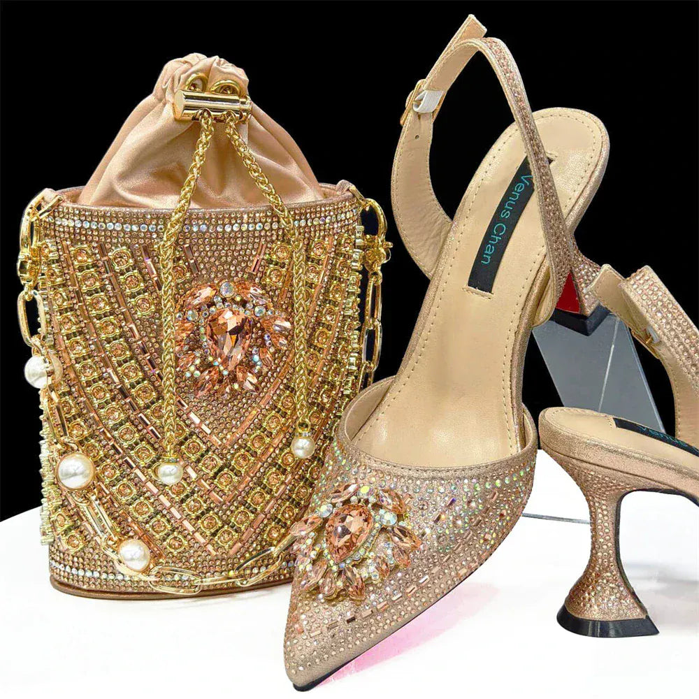 Rhinestone Party Heels Color Shoes and Bag Set (Venus Chan) - BLAKESTORE-NG