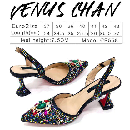 Rhinestone Party Heels Color Shoes and Bag Set (Venus Chan) - BLAKESTORE-NG