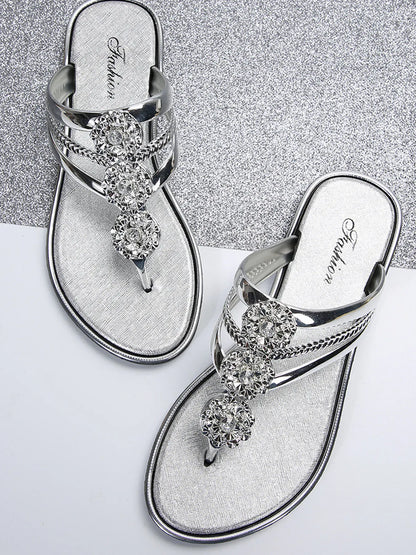 Rhinestone Toe Post Flats Sandals - Maison Novaire #