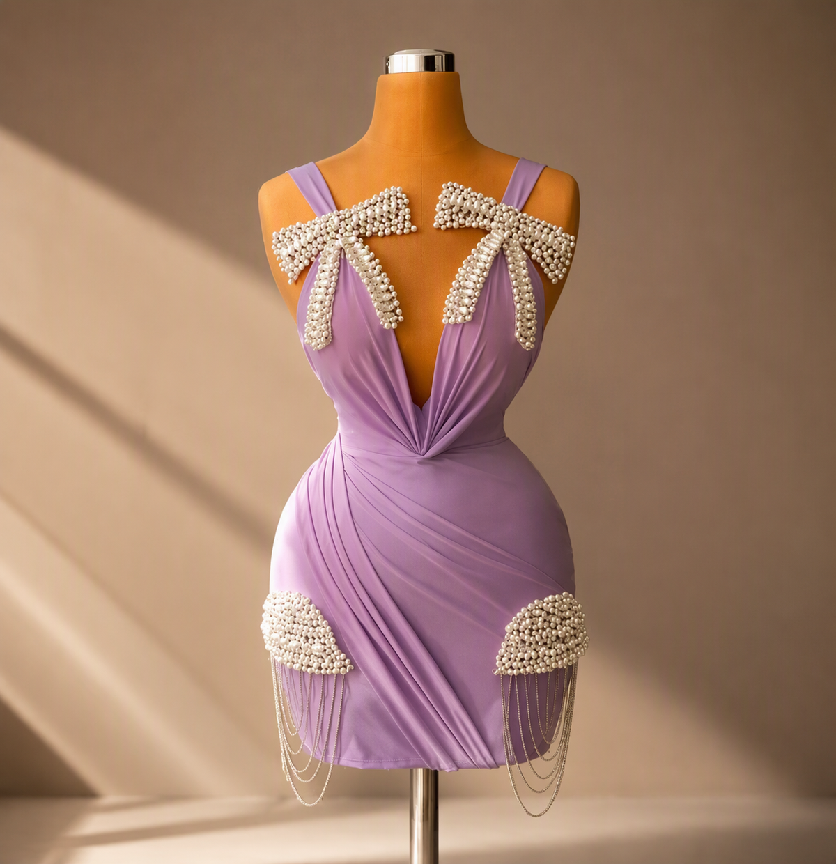 Rhinestone V-Neck Pleated Cocktail Dress | Maison Novaire Collection  - Dark purple / Custom made - Maison Novaire