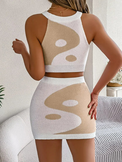 Round Neck Sleeveless Top and Skirt Knit Set - Maison Novaire #
