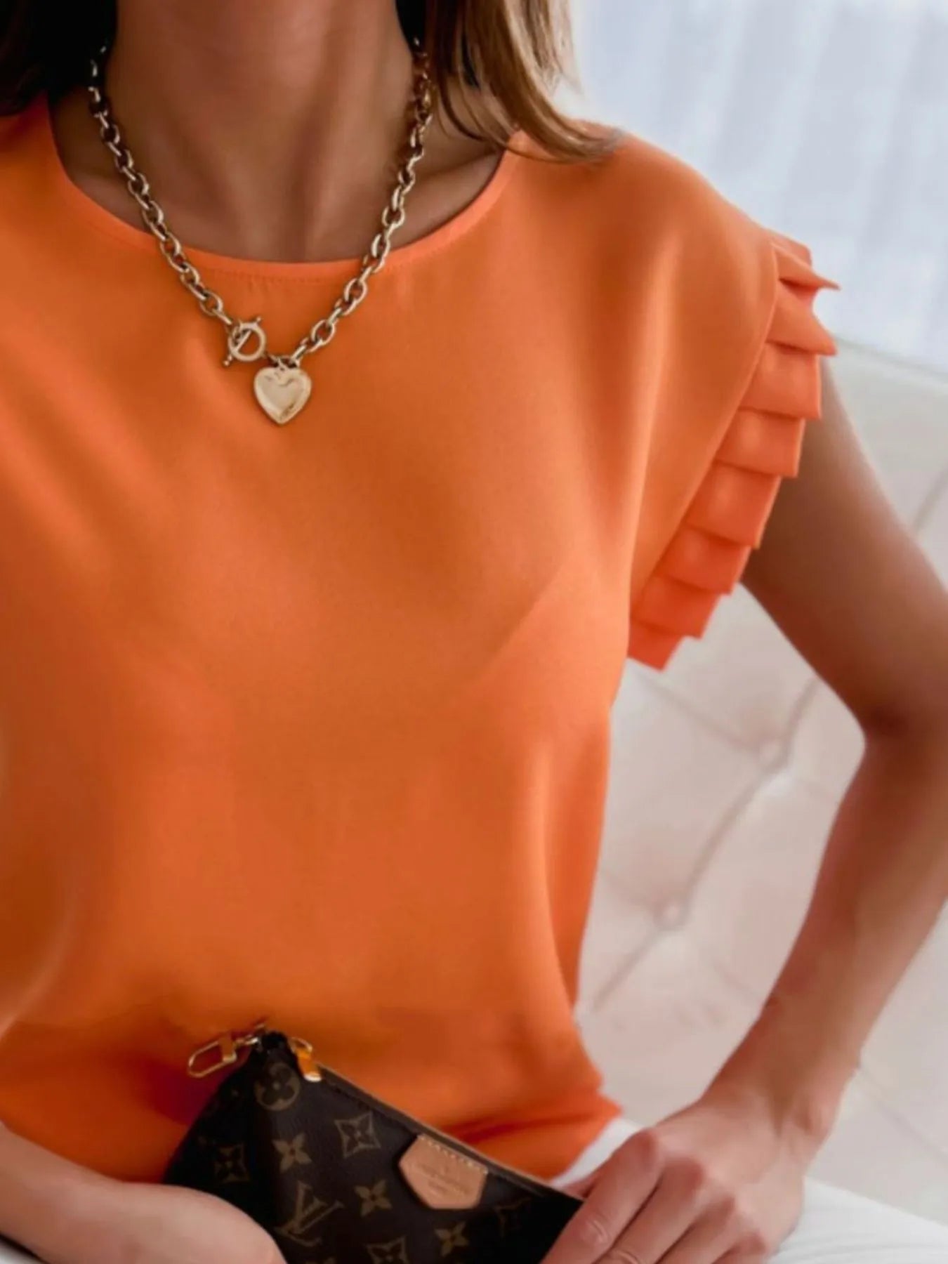 Ruffled Round Neck Cap Sleeve Top. - Maison Novaire #