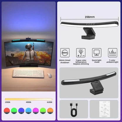 Straight/Curved Monitor Light Bar – RGB Eye Care Gaming Lamp