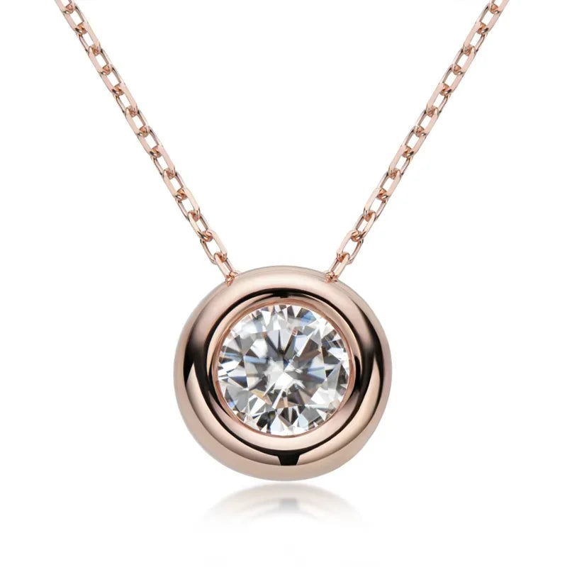 Maison Novaire 6.5mm Round Bezel Moissanite Pendant Necklace Rose Gold color 45CM-50CM