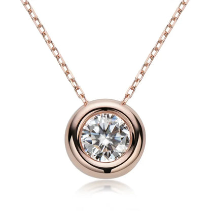 Maison Novaire 6.5mm Round Bezel Moissanite Pendant Necklace Rose Gold color 45CM-50CM