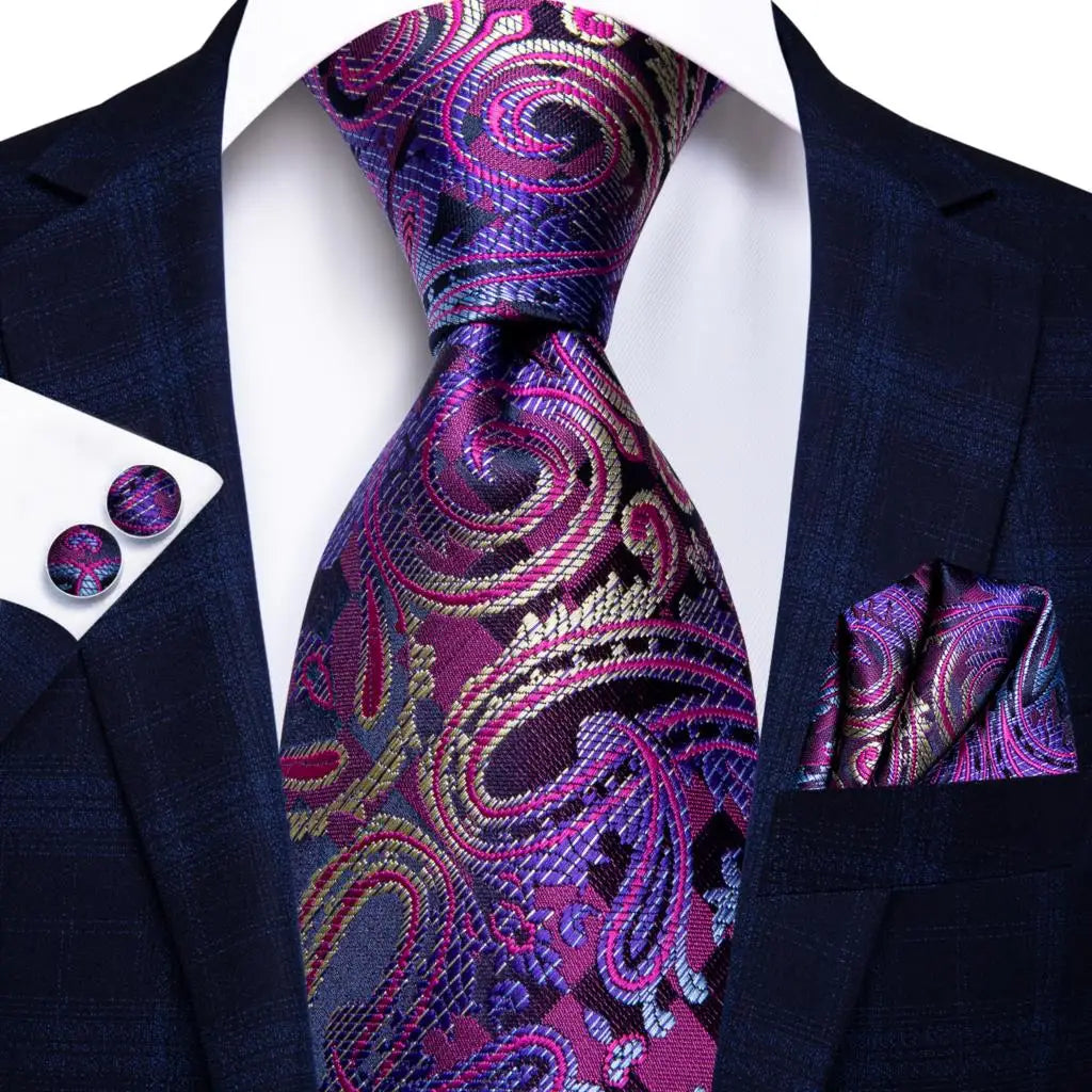 Hi-Tie Black Paisley Silk Tie 8.5cm | 100% Silk Men’s Formal Luxury Necktie for Wedding Business Party