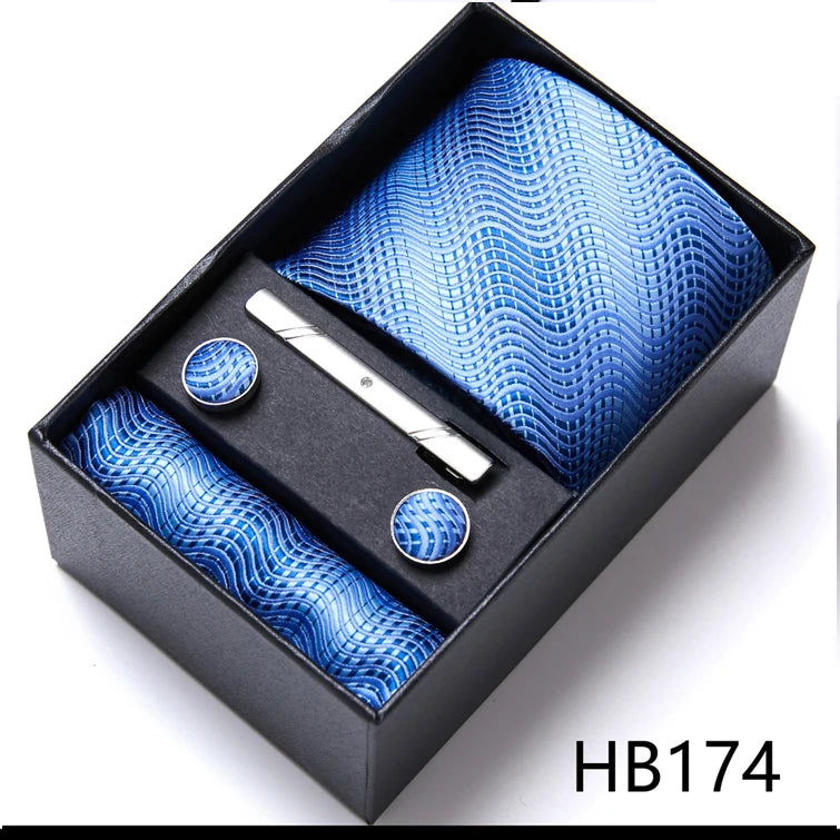 Green Necktie Set with Hanky Cufflinks & Tie Clip | 7.5cm Business Formal Tie Gift Box for Men Wedding Party