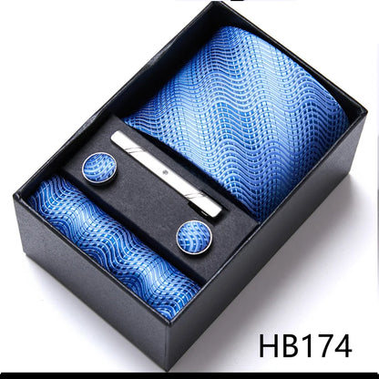 Green Necktie Set with Hanky Cufflinks & Tie Clip | 7.5cm Business Formal Tie Gift Box for Men Wedding Party