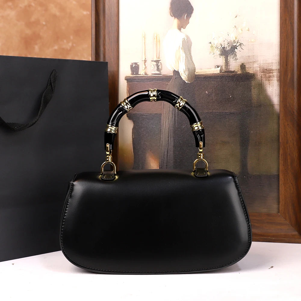 Bamboo Handle Saddle Crossbody Bag for Women