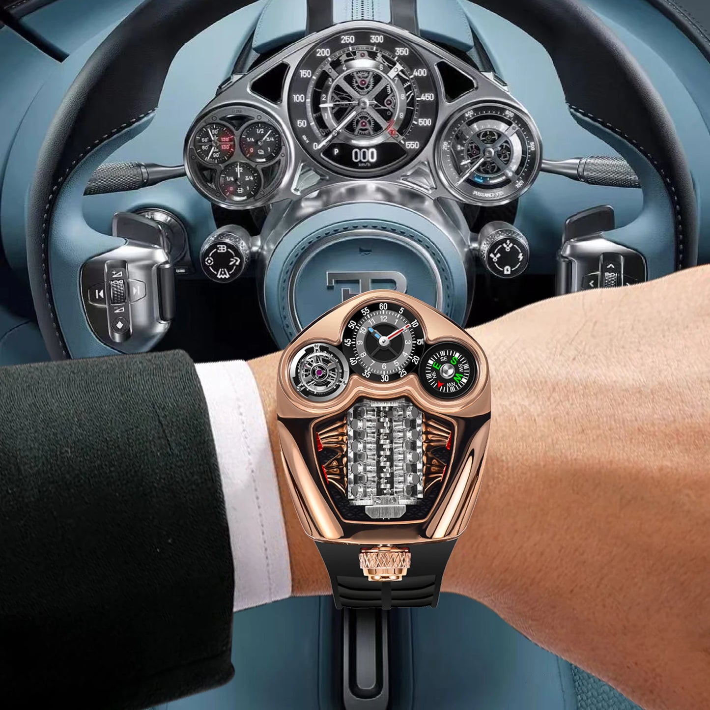 PINDU Engine Series Quartz Watch for Men | Luxury Stainless Steel Compass Watch