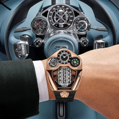 PINDU Engine Series Quartz Watch for Men | Luxury Stainless Steel Compass Watch