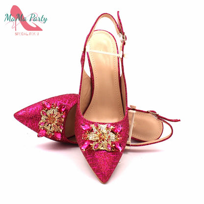 Fuchsia Crystal Italian Shoe and Bag Set