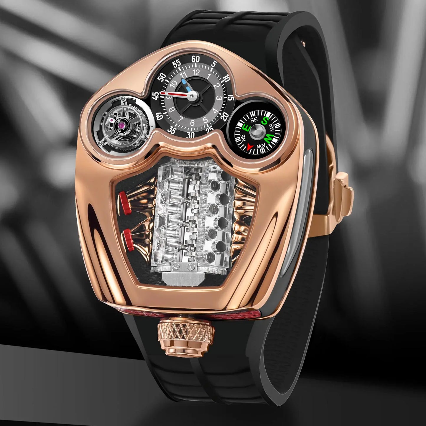 PINDU Engine Series Quartz Watch for Men | Luxury Stainless Steel Compass Watch