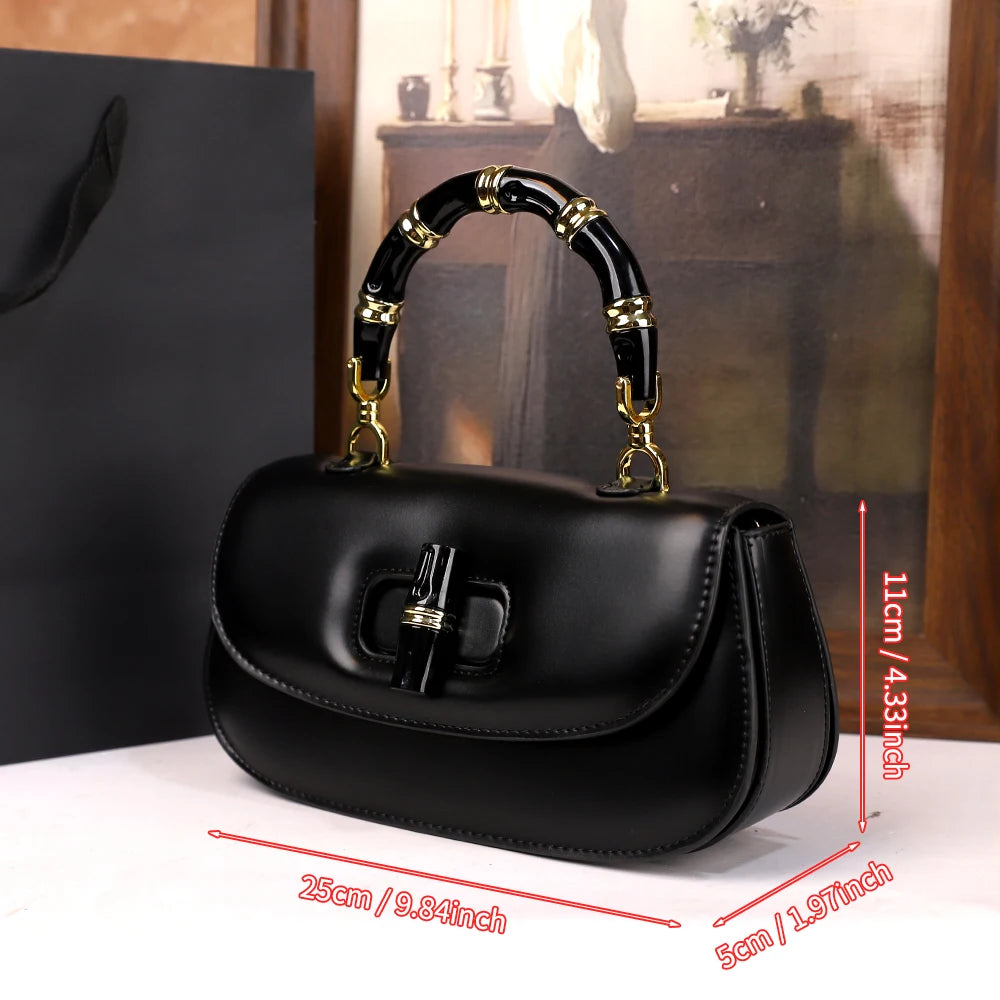 Bamboo Handle Saddle Crossbody Bag for Women