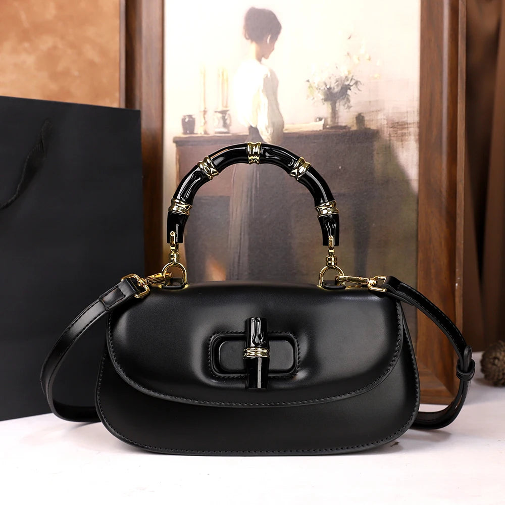 Bamboo Handle Saddle Crossbody Bag for Women