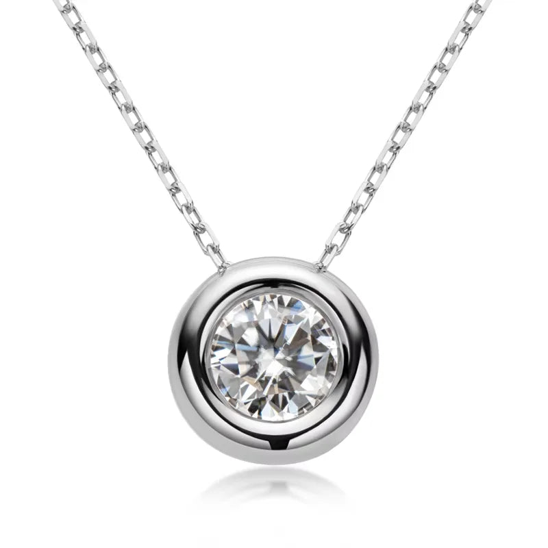 Maison Novaire 6.5mm Round Bezel Moissanite Pendant Necklace silver color 45CM-50CM