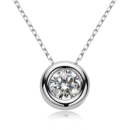 Maison Novaire 6.5mm Round Bezel Moissanite Pendant Necklace silver color 45CM-50CM