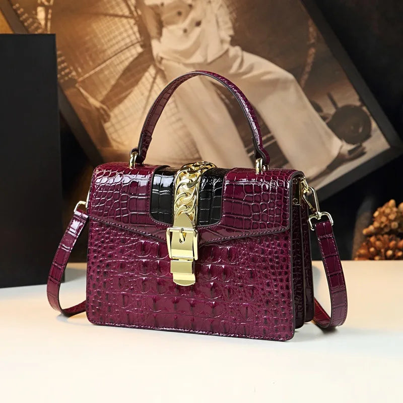 Women’s Leather Crocodile-Pattern Handbag – Messenger & Small Shoulder Bag